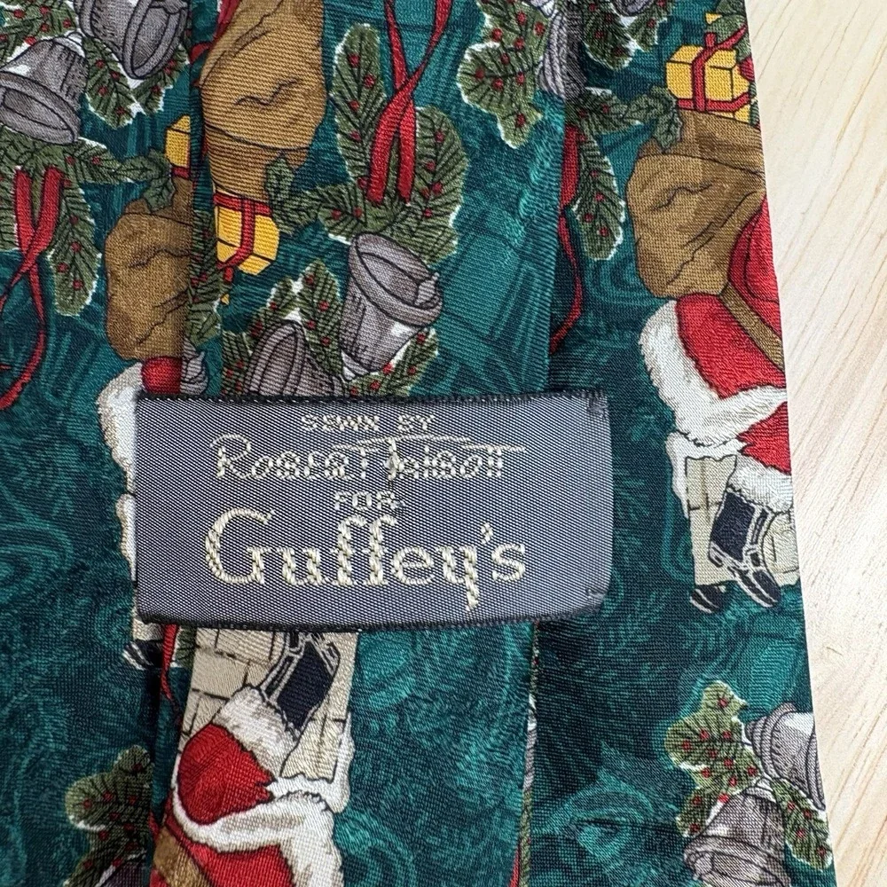 Vintage Robert Talbott for Guffey's Men's Green Santa Claus Christmas Silk Tie
